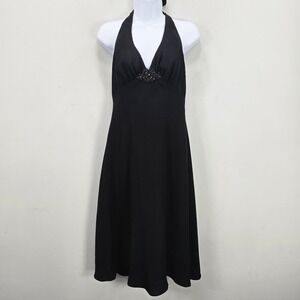Vintage Y2K Jones Wear Halter Midi Dress 14 Black Plunging Neckline Whimsigoth